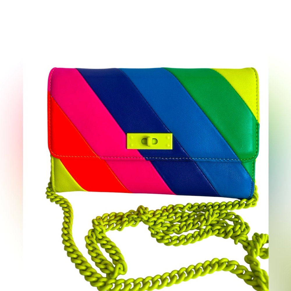 Kurt Geiger London Brixton Chain Yellow Rainbow Multi Wallet Crossbody chain Bag